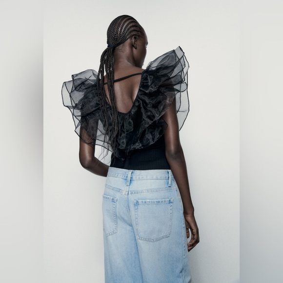 NWT ZARA RUFFLED ORGANZA RIB BODYSUIT - Picture 3 of 8